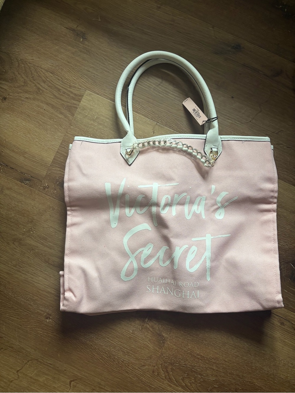 Victoria's Secret Pink Canvas Tote with White Handles